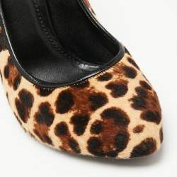 Pre Owned Dolce & Gabbana Beige/Brown Pony Hair Leopard Print Platform Pumps Size 40