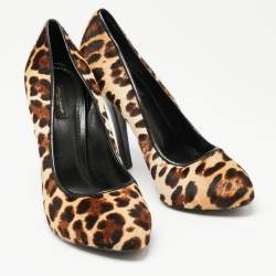 Pre Owned Dolce & Gabbana Beige/Brown Pony Hair Leopard Print Platform Pumps Size 40