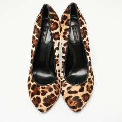 Pre Owned Dolce & Gabbana Beige/Brown Pony Hair Leopard Print Platform Pumps Size 40