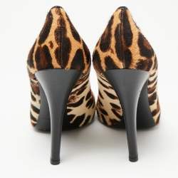 Pre Owned Dolce & Gabbana Beige/Brown Pony Hair Leopard Print Platform Pumps Size 40