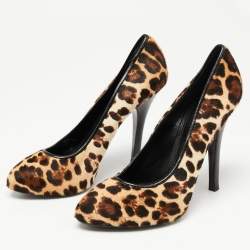Pre Owned Dolce & Gabbana Beige/Brown Pony Hair Leopard Print Platform Pumps Size 40