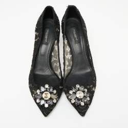 Pre Owned Dolce & Gabbana Black Lace Crystal Embellished Bellucci Pumps Size 40