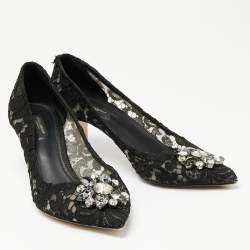 Pre Owned Dolce & Gabbana Black Lace Crystal Embellished Bellucci Pumps Size 40