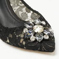 Pre Owned Dolce & Gabbana Black Lace Crystal Embellished Bellucci Pumps Size 40
