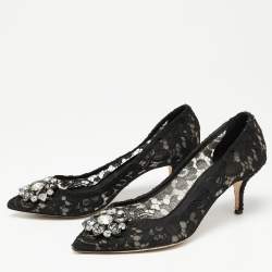 Pre Owned Dolce & Gabbana Black Lace Crystal Embellished Bellucci Pumps Size 40
