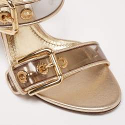 Dolce & Gabbana Metallic Gold Leather And PVC Ankle Cuff Sandals Size 37.5