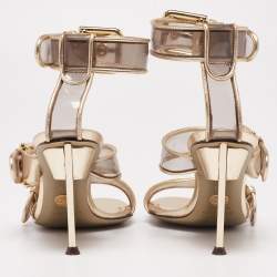 Dolce & Gabbana Metallic Gold Leather And PVC Ankle Cuff Sandals Size 37.5