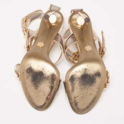 Dolce & Gabbana Metallic Gold Leather And PVC Ankle Cuff Sandals Size 37.5