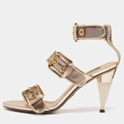 Dolce & Gabbana Metallic Gold Leather And PVC Ankle Cuff Sandals Size 37.5