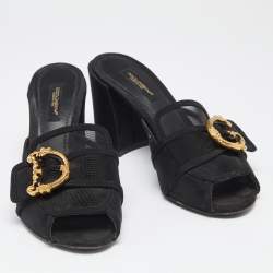 Pre Owned Dolce & Gabbana Black Mesh DG Buckles  Sandals Size 37