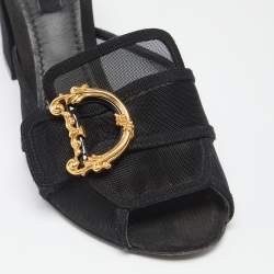 Pre Owned Dolce & Gabbana Black Mesh DG Buckles  Sandals Size 37