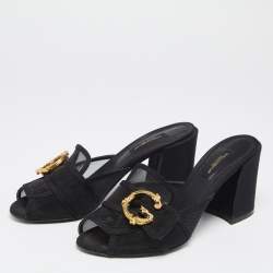 Pre Owned Dolce & Gabbana Black Mesh DG Buckles  Sandals Size 37