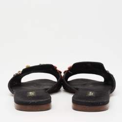 Pre Owned Dolce & Gabbana Black Lace Crystal Flower Embellished Flat Slides Size 38