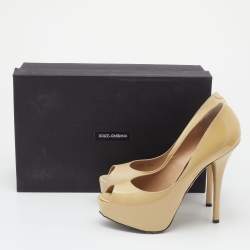 Pre Owned Dolce & Gabbana Yellow Patent Leather Peep Toe Platform Pumps Size 39.5