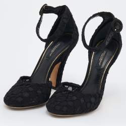 Pre Owned Dolce & Gabbana Black Lace Ankle Strap Sandals Size 36