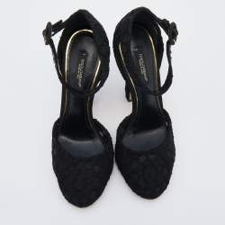 Pre Owned Dolce & Gabbana Black Lace Ankle Strap Sandals Size 36
