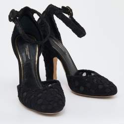 Pre Owned Dolce & Gabbana Black Lace Ankle Strap Sandals Size 36