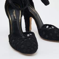 Pre Owned Dolce & Gabbana Black Lace Ankle Strap Sandals Size 36