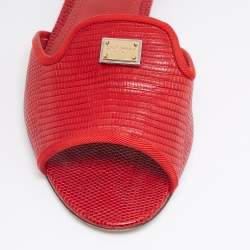 Pre Owned حذاء سلايدز دولتشي أند غابانا فلات جلد نقش سحلية أحمرمقاس 39