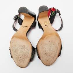 Dolce & Gabbana Black Lizard Embossed Carnation Heeled Sandals Size 40