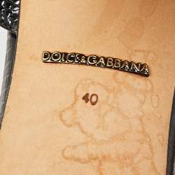 Dolce & Gabbana Black Lizard Embossed Carnation Heeled Sandals Size 40