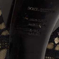 Dolce & Gabbana Black Lace and Patent Leather Lace-Up Peep-Toe Platform Booties Size 37.5