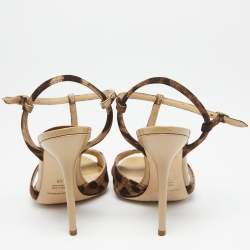 مملوكة مسبقًا Dolce & Gabbana Brown Leopard Printed Canvas Ankle Strap Sandals Size 39