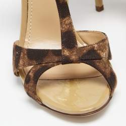 مملوكة مسبقًا Dolce & Gabbana Brown Leopard Printed Canvas Ankle Strap Sandals Size 39