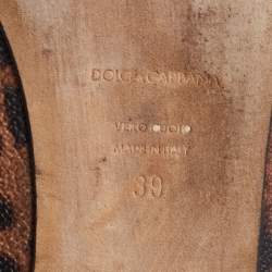 مملوكة مسبقًا Dolce & Gabbana Brown Leopard Print Coated Canvas Bow Detail Ballet Flats Size 39