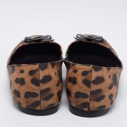 مملوكة مسبقًا Dolce & Gabbana Brown Leopard Print Coated Canvas Bow Detail Ballet Flats Size 39
