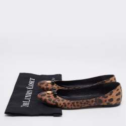 مملوكة مسبقًا Dolce & Gabbana Brown Leopard Print Coated Canvas Bow Detail Ballet Flats Size 39