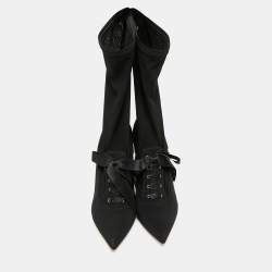 Pre Owned Dolce & Gabbana Black Stretch Fabric Mild Calf Boots Size 37.5