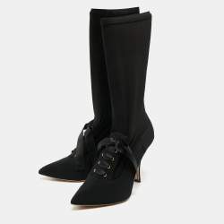 Pre Owned Dolce & Gabbana Black Stretch Fabric Mild Calf Boots Size 37.5
