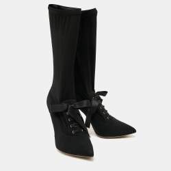 Pre Owned Dolce & Gabbana Black Stretch Fabric Mild Calf Boots Size 37.5