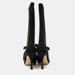Pre Owned Dolce & Gabbana Black Stretch Fabric Mild Calf Boots Size 37.5