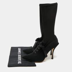 Pre Owned Dolce & Gabbana Black Stretch Fabric Mild Calf Boots Size 37.5