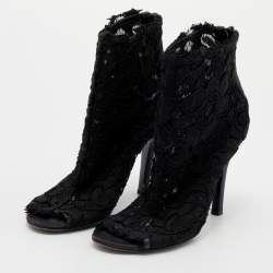 Pre Owned Dolce & Gabbana Black Lace Peep Toe Booties Size 36