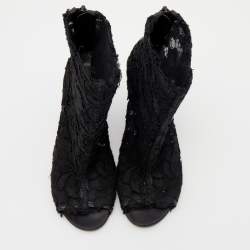 Pre Owned Dolce & Gabbana Black Lace Peep Toe Booties Size 36