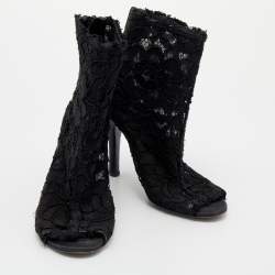 Pre Owned Dolce & Gabbana Black Lace Peep Toe Booties Size 36