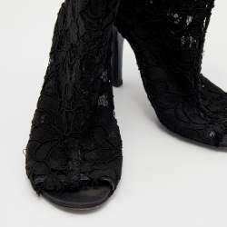 Pre Owned Dolce & Gabbana Black Lace Peep Toe Booties Size 36