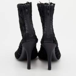 Pre Owned Dolce & Gabbana Black Lace Peep Toe Booties Size 36