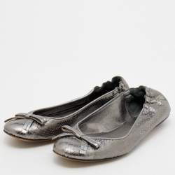 Dolce & Gabbana Metallic Grey Snakeskin Bow Ballet Flats Size 36.5