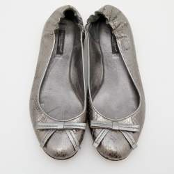 Dolce & Gabbana Metallic Grey Snakeskin Bow Ballet Flats Size 36.5