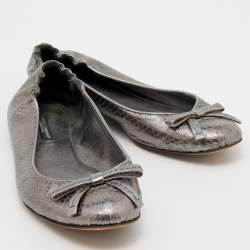 Dolce & Gabbana Metallic Grey Snakeskin Bow Ballet Flats Size 36.5