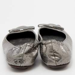 Dolce & Gabbana Metallic Grey Snakeskin Bow Ballet Flats Size 36.5