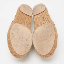 Pre Owned Dolce & Gabbana Navy Blue/White Striped Brocade Fabric Star Studded Anchor Flat Espadrilles Size 40