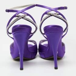 Dolce & Gabbana Purple Satin Crystal Embellished Ankle Strap Platform Sandals Size 41