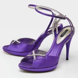 Dolce & Gabbana Purple Satin Crystal Embellished Ankle Strap Platform Sandals Size 41