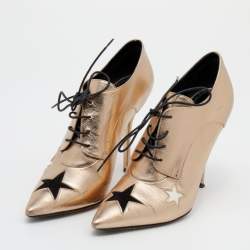 Pre Owned Dolce & Gabbana Metallic Gold Leather Star Pointed Toe Booties Size 40