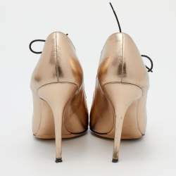 Pre Owned Dolce & Gabbana Metallic Gold Leather Star Pointed Toe Booties Size 40